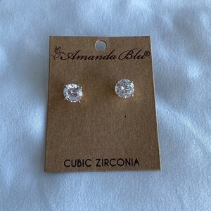 Amanda Blu Large Round Cubic Zirconia Silver Post Earrings‎